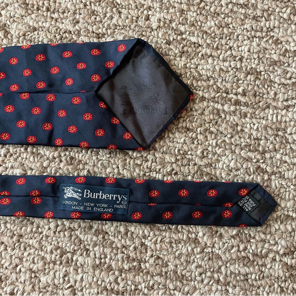 Burberry Blue and Red Silk Polka Dot Tie